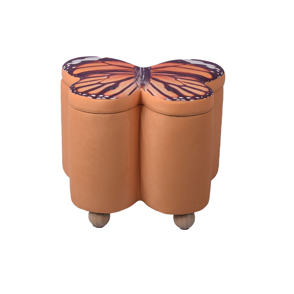 Butterfly Ottoman with Storage – Leather Upholstered Seat Featuring Butterfly Print