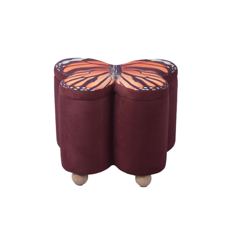 Butterfly Shaped Ottoman – 22'', Elegant Printed Leather Seat with Hidden Storage