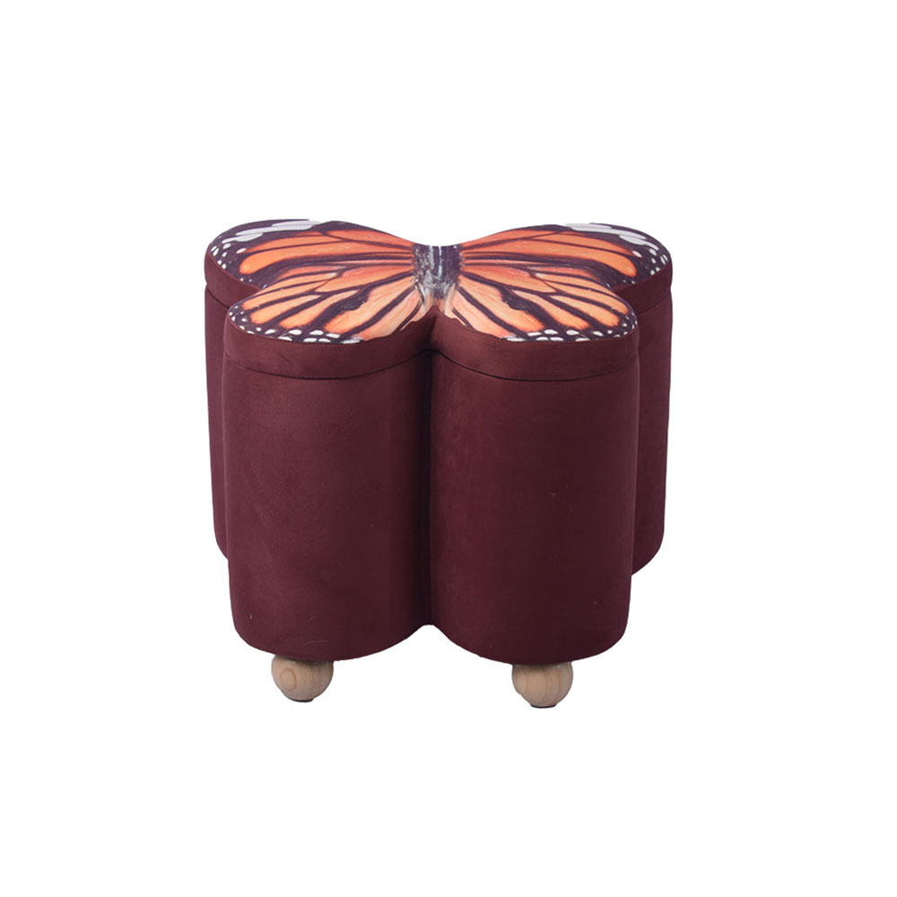 Butterfly Shaped Ottoman – 22'', Elegant Printed Leather Seat with Hidden Storage