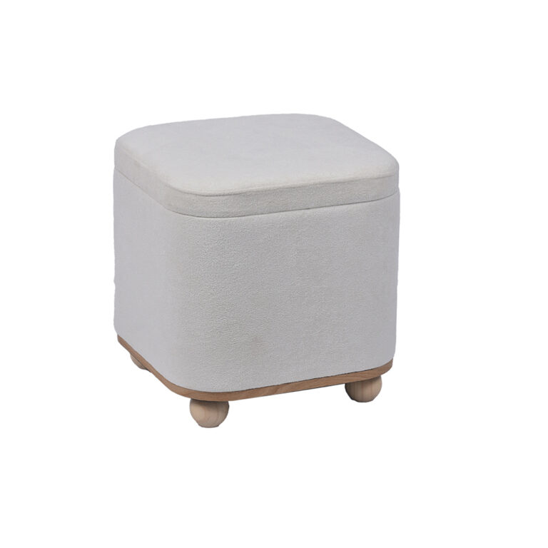 Cube Ottoman with Wood Balls – 17.5", Dark Gray Velvet