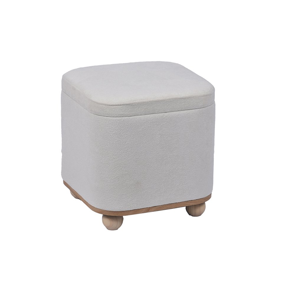 Cube Ottoman with Wood Balls – 17.5", Dark Gray Velvet