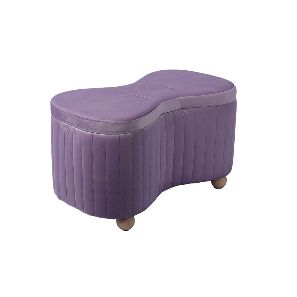 Butterfly-shaped Cushioned Storage Bench with Wooden Ball Legs – 31.9'', Light Purple Velvet