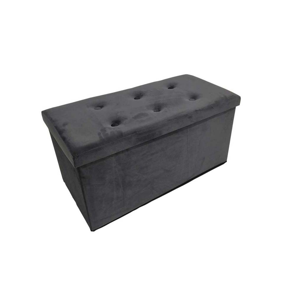 Foldable Storage Ottoman – 29.9", Dark Gray Velvet