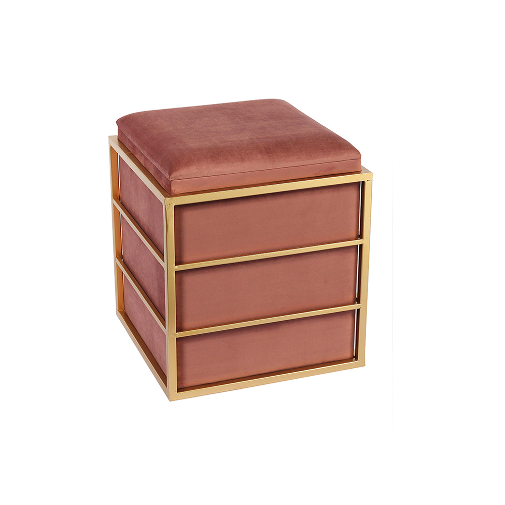 15.7'' Foot Stool with Storage – Gold Iron Frame & Stylish Design