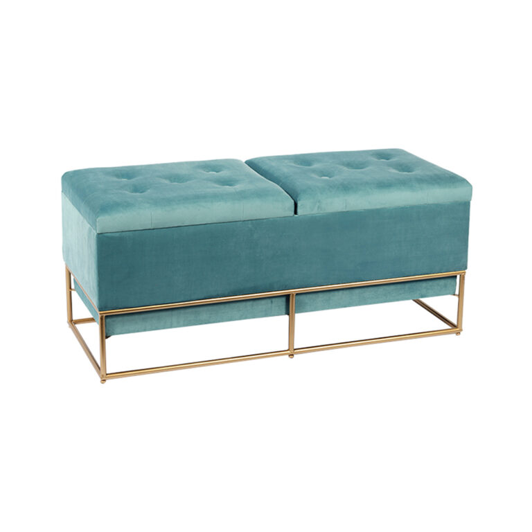 Lyftbar förvaringsbänk med metallstativ - 47,2'', Blue Sky Velvet