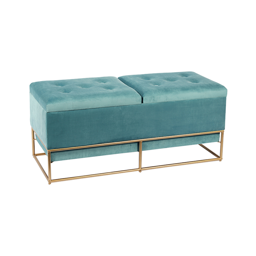 Lift-top Storage Bench with Metal Based - 47.2'', Blue Sky Velvet
