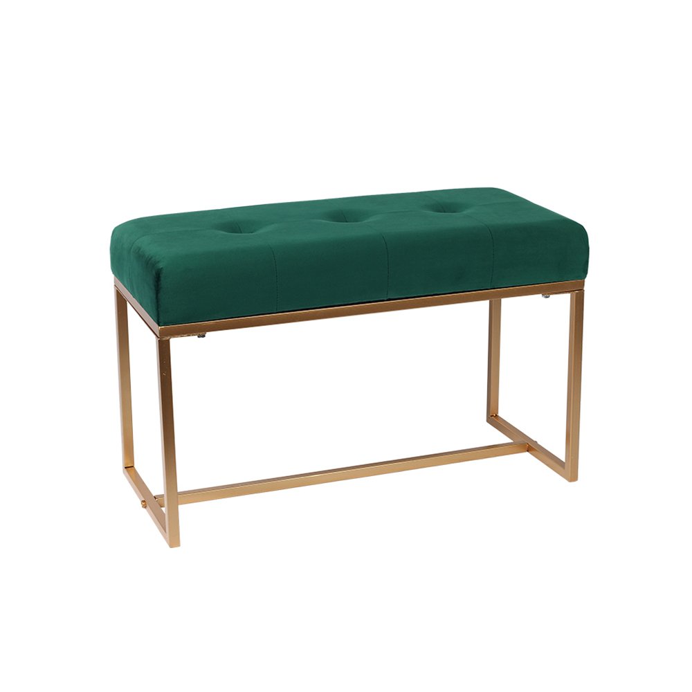 Ottoman Bench with Metal Legs in Dark Green Velvet - 31.5''