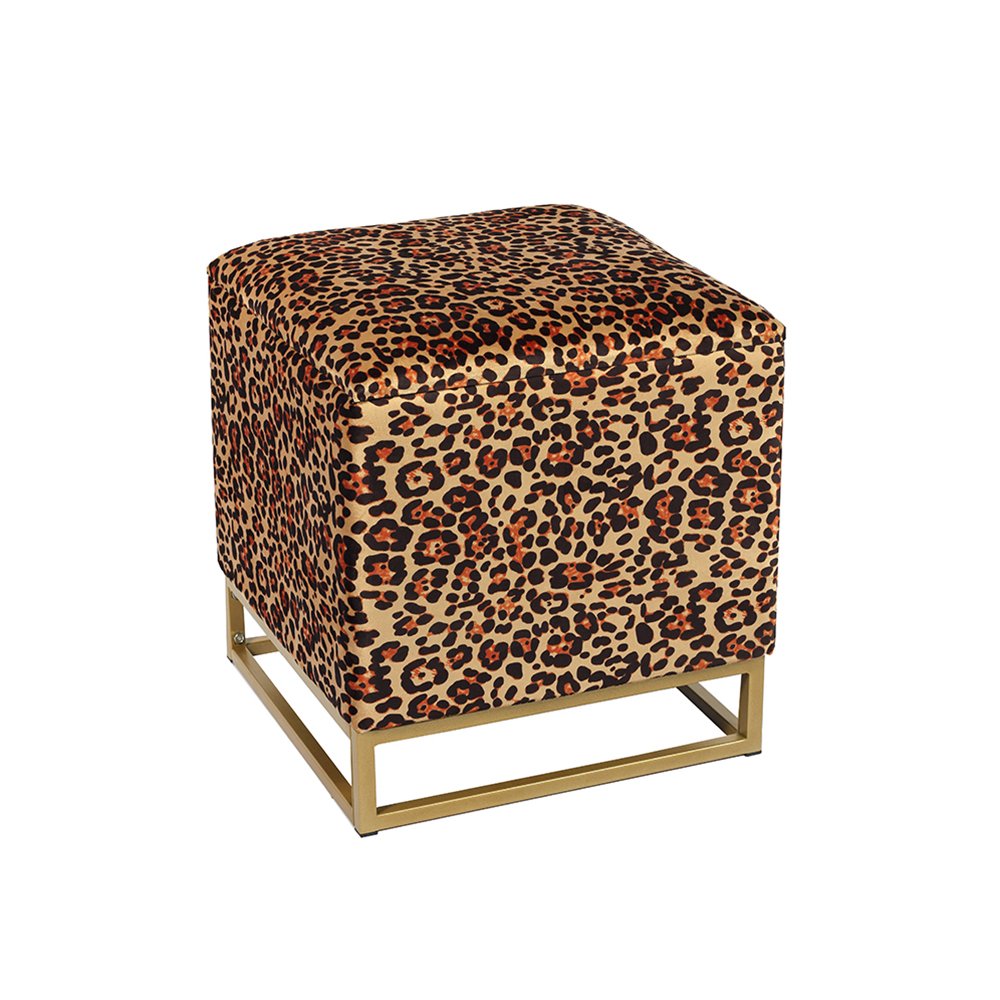 Ottoman Metal Legs - 15.7'', Leopard Print