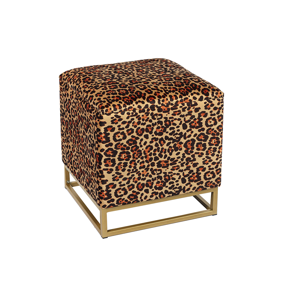 Zebra Print Accent Stool with Sturdy Gold Frame - 15.7'', Space-Saving Design