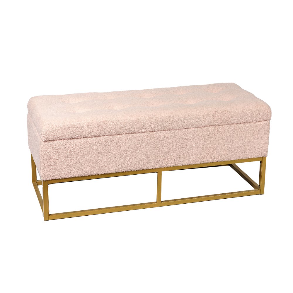 Pink Ottoman Storage Bench for Apartment Living- 43.3'', with Metal Frame