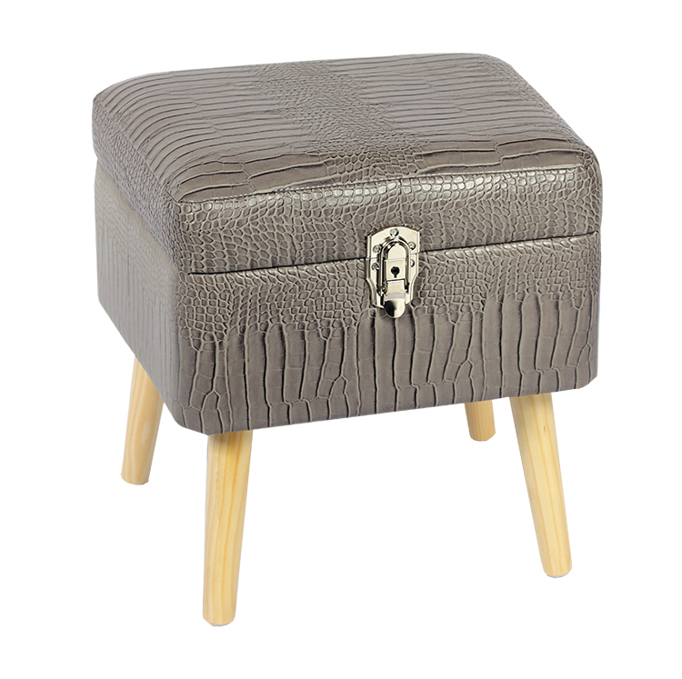 15.7'' Leather Footstool with Storage