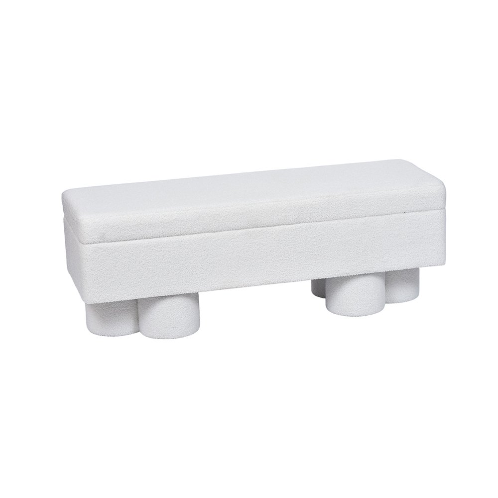 Storage Ottoman Bench –47.6'', White Teddy Velvet