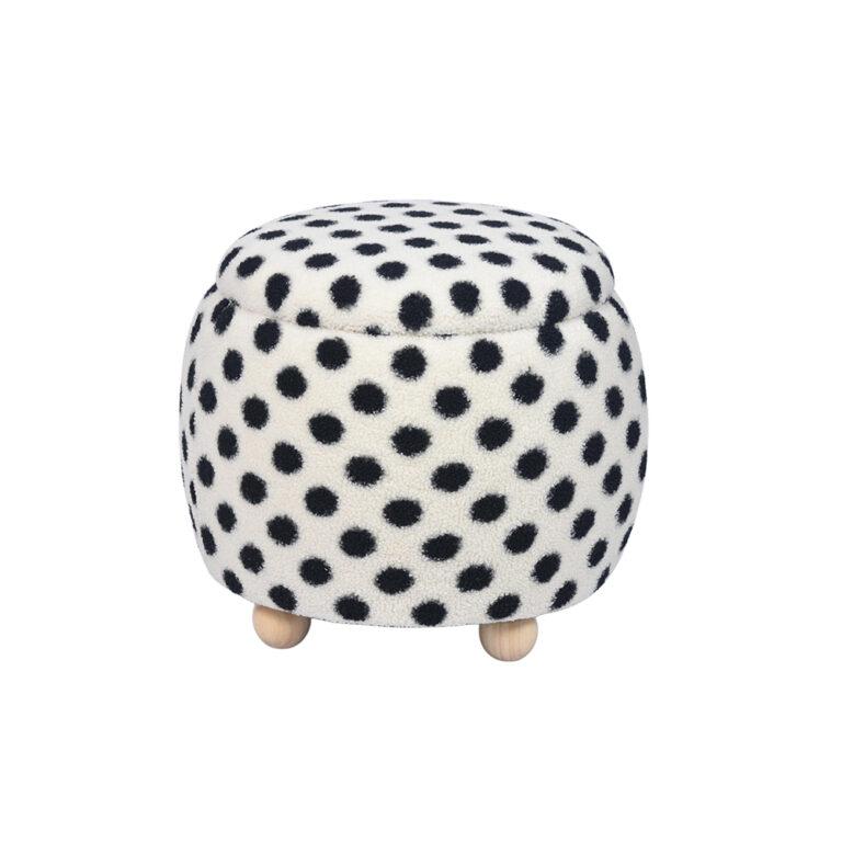 Tufted Storage Ottoman – 21.7", White Fabric with Black Polka Dots