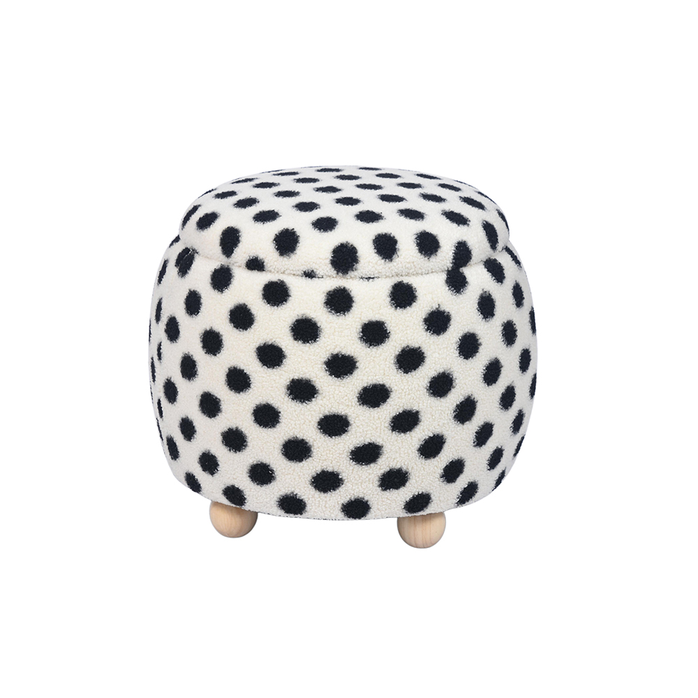 Tufted Storage Ottoman – 21.7", White Fabric with Black Polka Dots