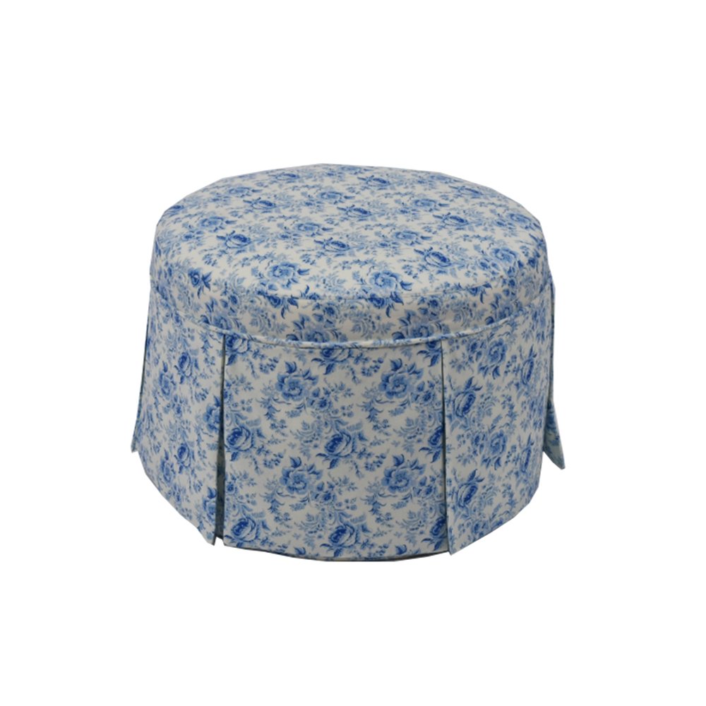 Decorative Ottoman with Fabric Skirt – 18", Blue Linen