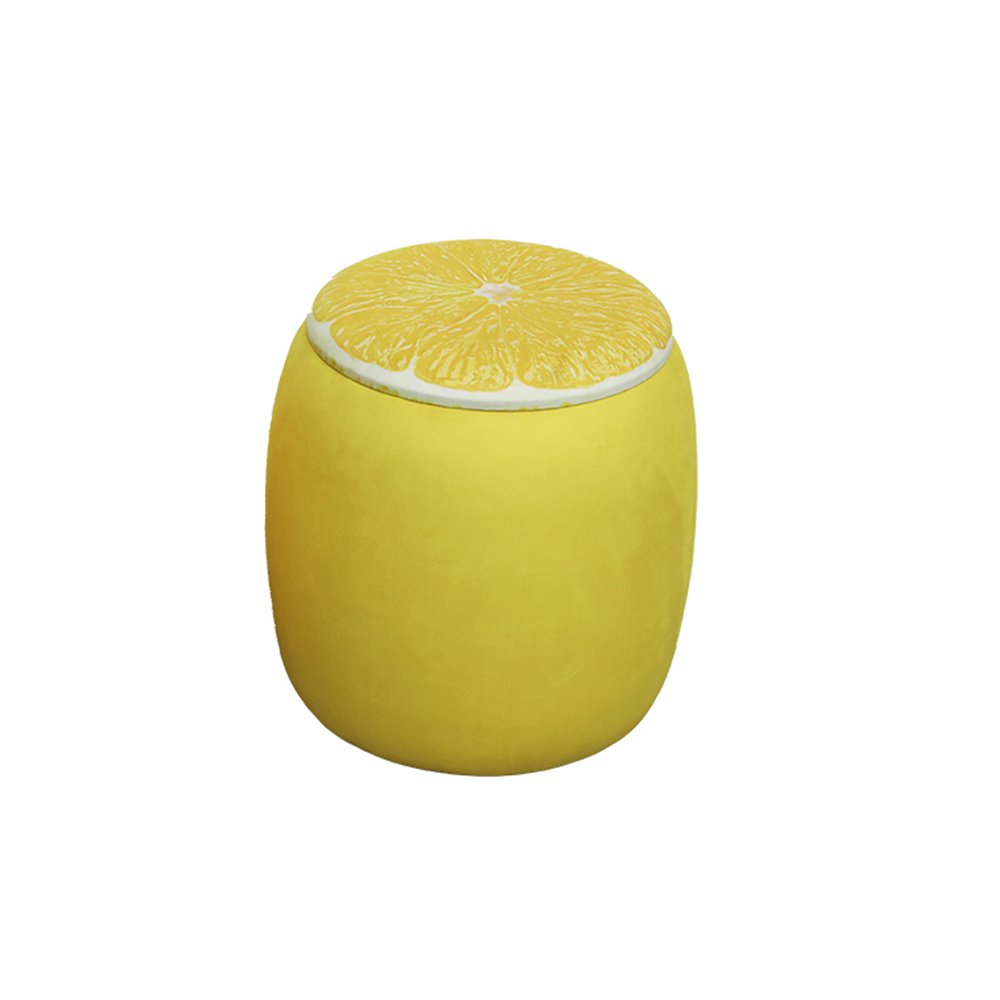 Lemon Storage Ottoman Fruit Stool – 17.7", Soft Velvet