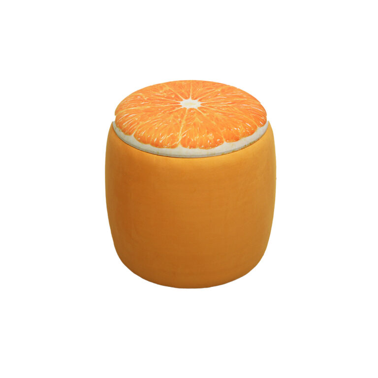 Orange Storage Ottoman Fruit Stool – 17.7", Soft Velvet