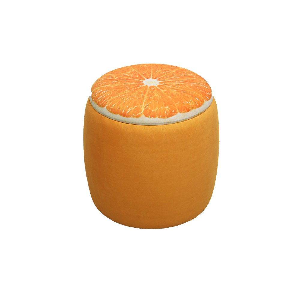 Orange Storage Ottoman Fruit Stool – 17.7", Soft Velvet