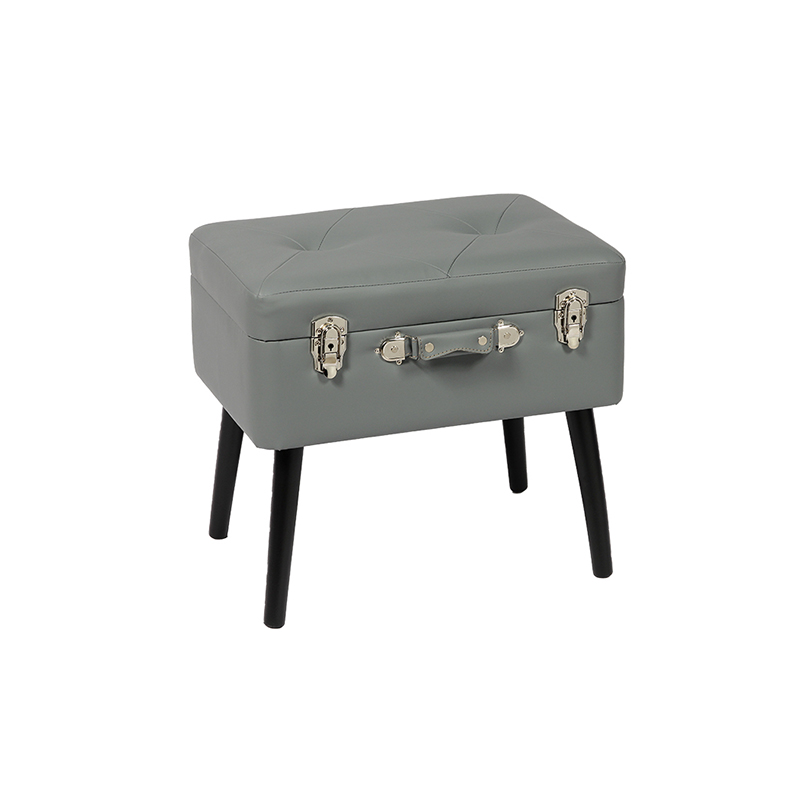 20‘’ Solid Wood and Gray Leather Suitcase Ottoman