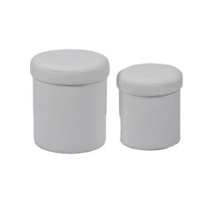White Storage Pouffe - 15.7'', Set of 2, Unique Accent Seating with a Soft Touch