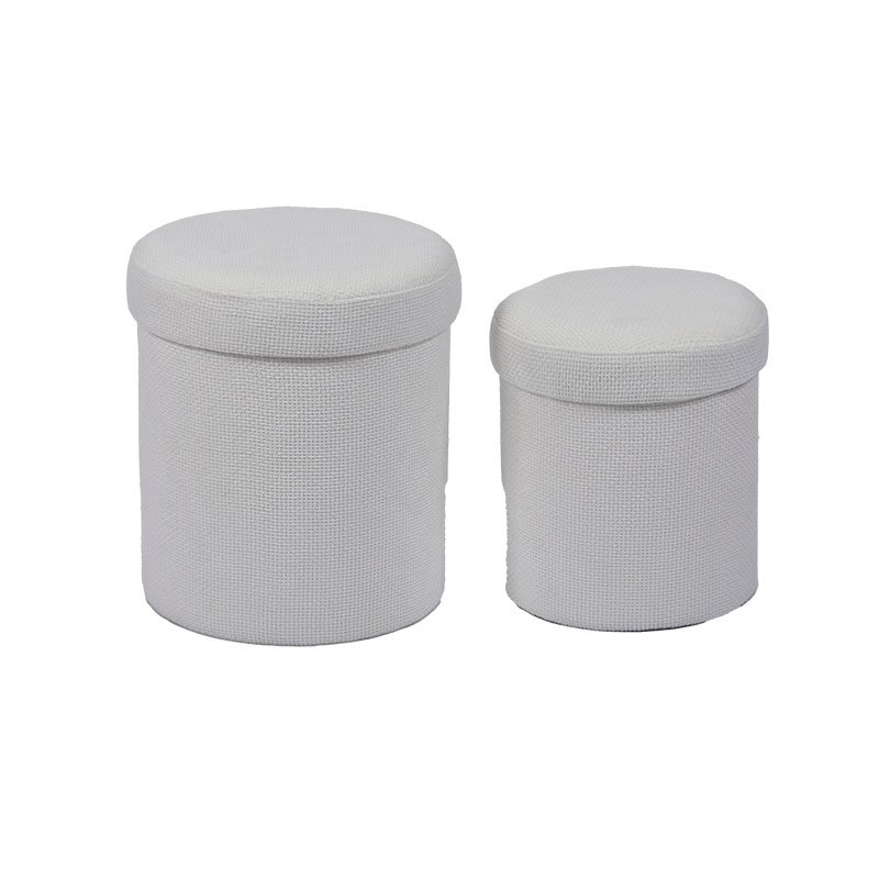 White Storage Pouffe - 15.7'', Set of 2, Unique Accent Seating with a Soft Touch