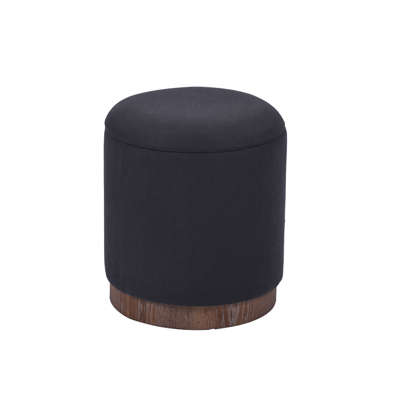 Cream Circular Storage Ottoman - 13'', Needlecord Fabric