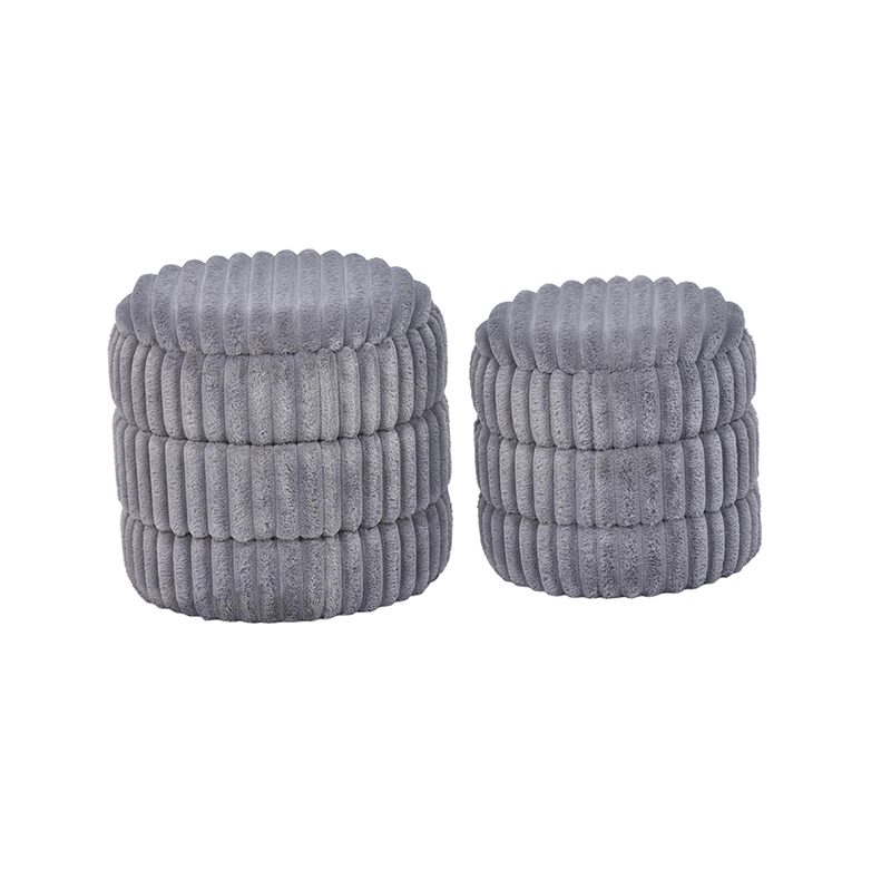 2 Pieces Tufting Storage Ottoman - 16.3'', Furry Channel Fabric