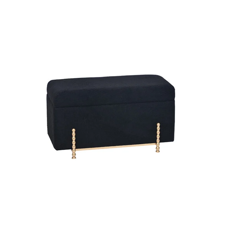 31.9inch Black Teddy Fleece Long Narrow Ottoman Stool Bench With Storage