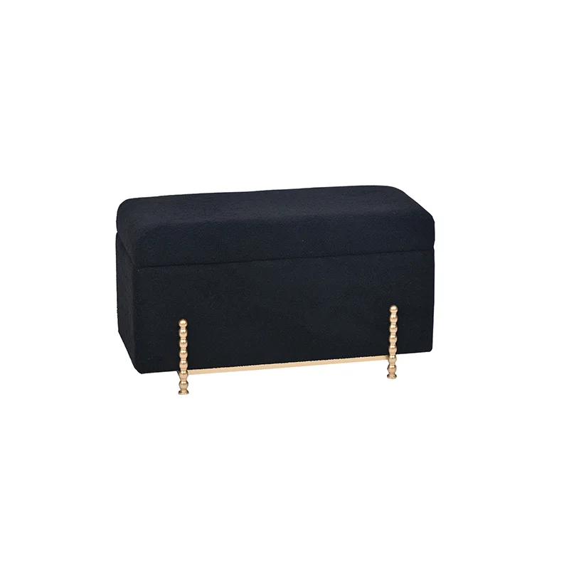 31.9inch Black Teddy Fleece Long Narrow Ottoman Stool Bench With Storage