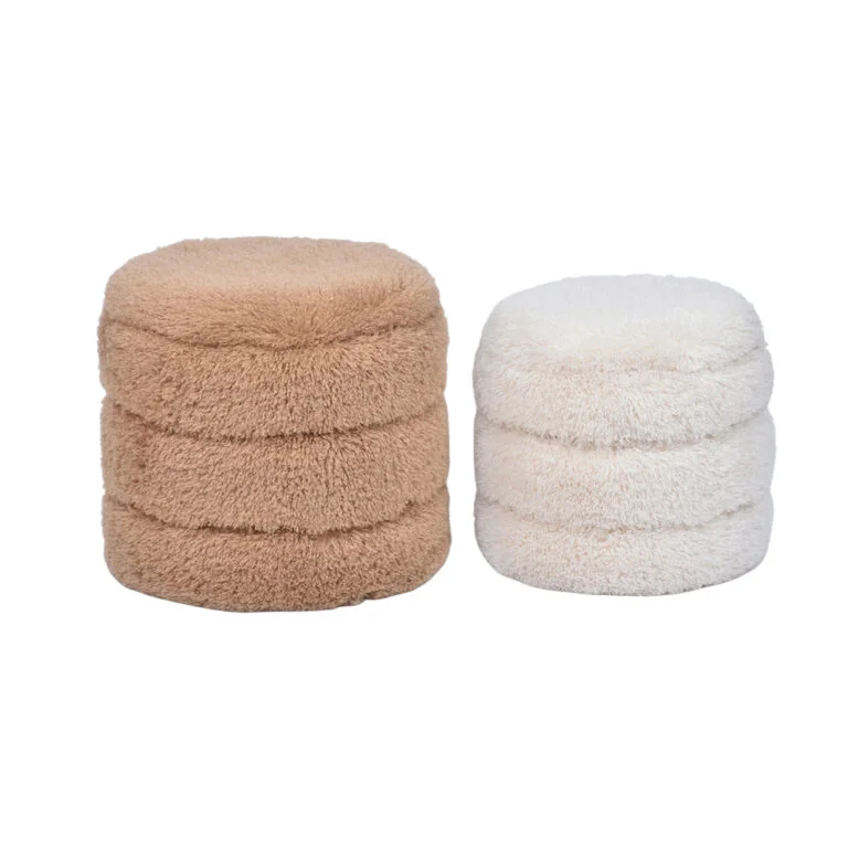 20'' Fluffy Shaggy Floor Pouffe with Storage – 2-Piece Ottoman Set