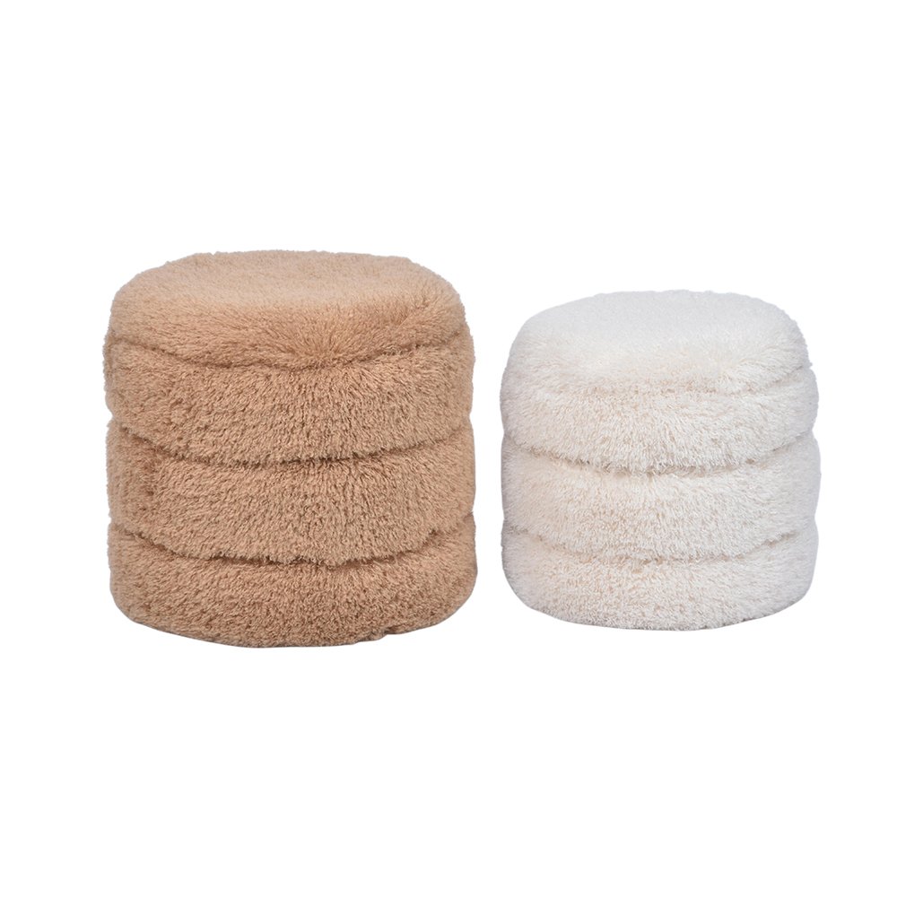 20'' Fluffy Shaggy Floor Pouffe with Storage – 2-Piece Ottoman Set