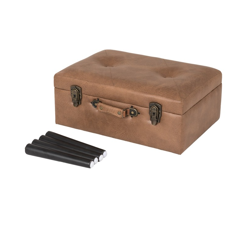 20‘’ Solid Wood and Gray Leather Suitcase Ottoman