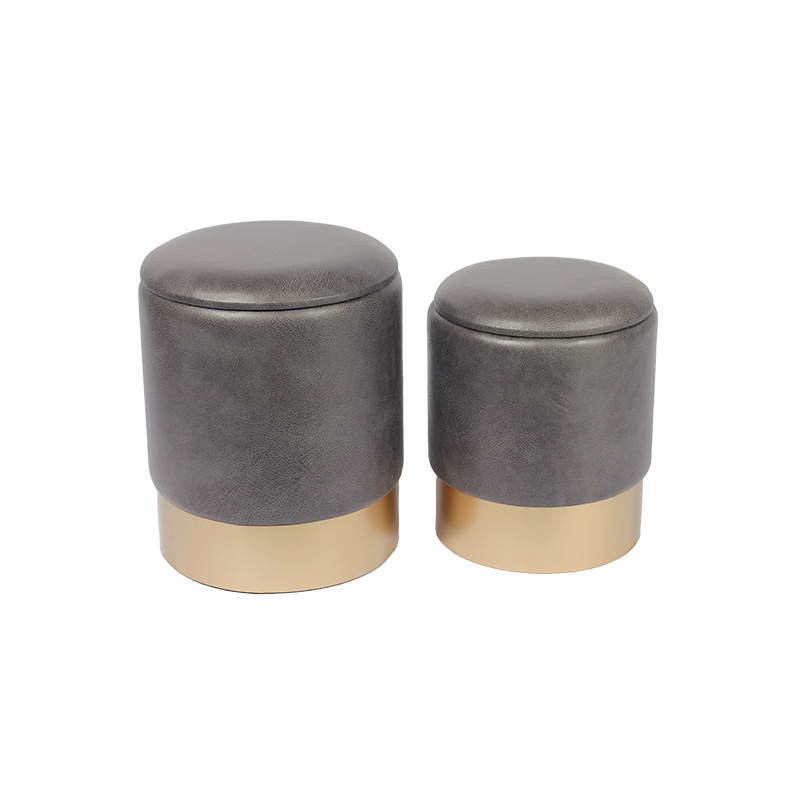 14'' Round Brown Leather Storage Ottoman