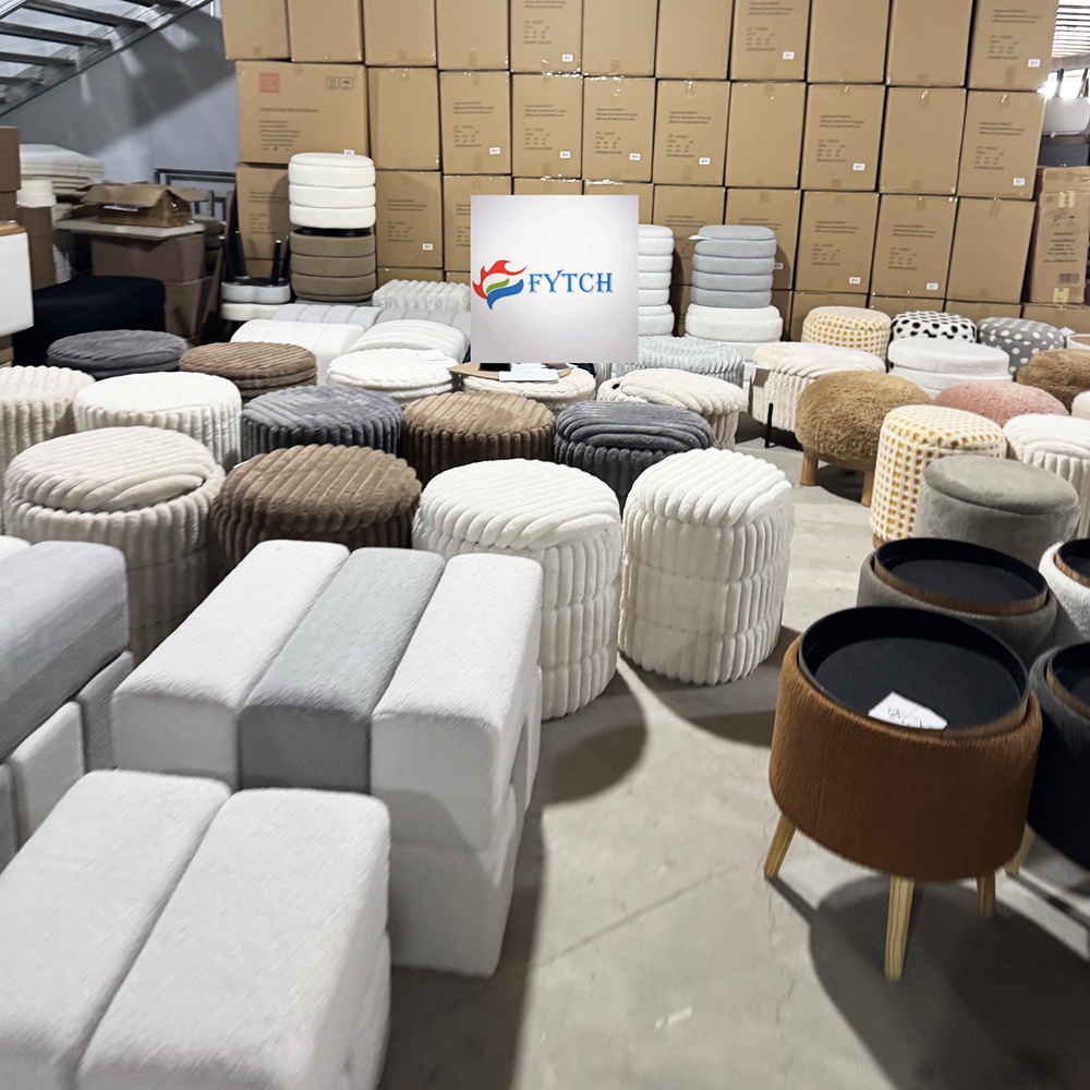 2 Pieces Tufting Storage Ottoman - 16.3'', Furry Channel Fabric