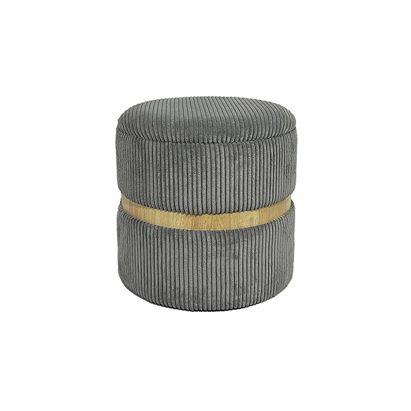18'' Corduroy Cushioned Pouf with Wood Circle – Retro Texture, Contemporary Function