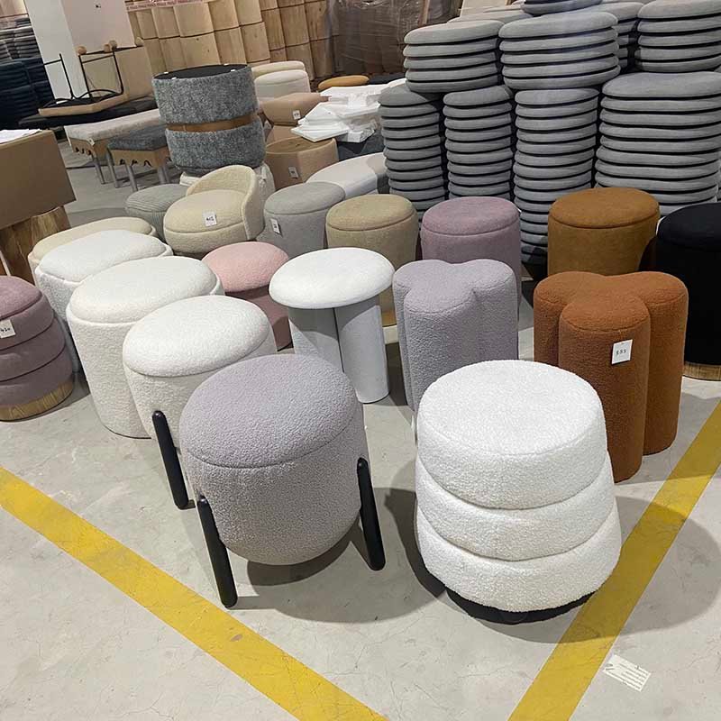 16.5 inch White Sherpa Fabric Small Vanity Stool with Storage