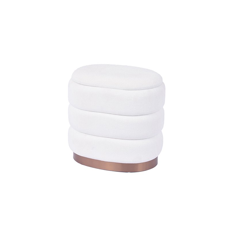 16'' Oval Storage Pouf in White Velvet – Perfect for Modern Bedrooms & Living Spaces