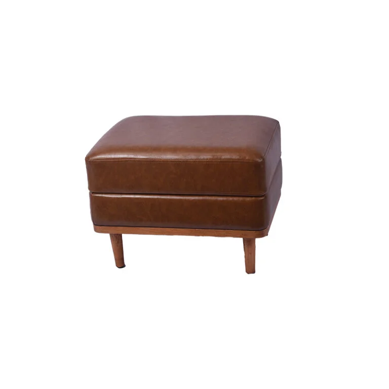 22'' Light Brown Leather Ottoman Ottoman Foot Stool with Wooden Based