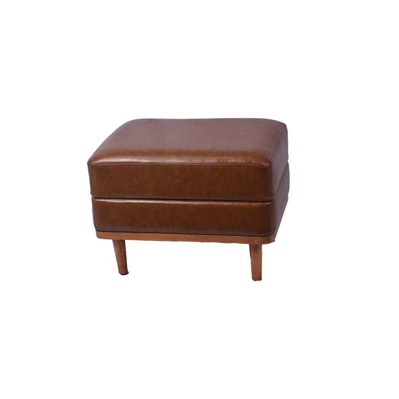 22'' Light Brown Leather Ottoman Ottoman Foot Stool with Wooden Based