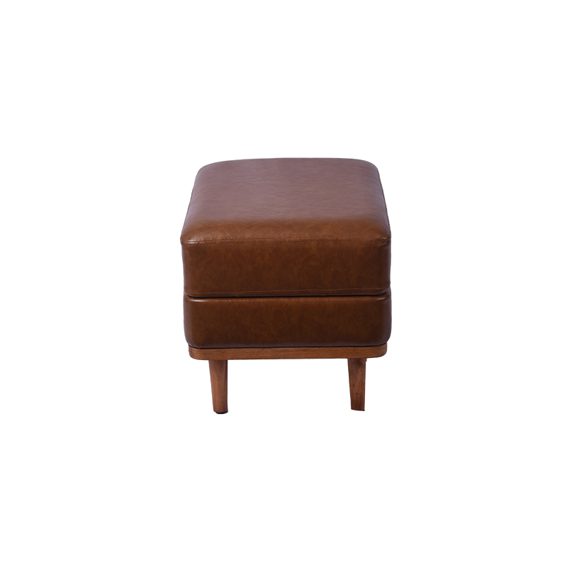 22'' Light Brown Leather Ottoman Ottoman Foot Stool with Wooden Based