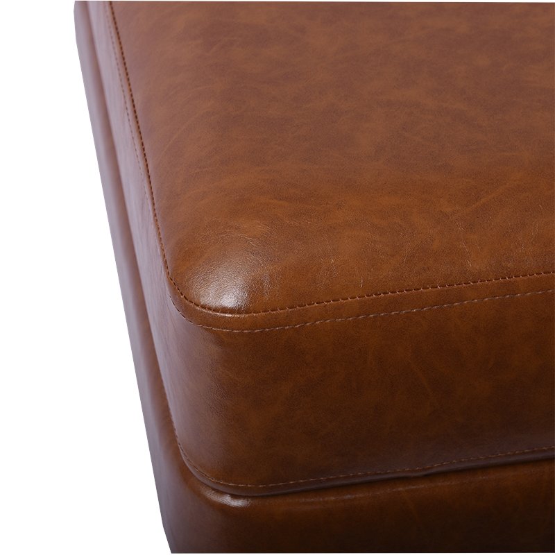 22'' Light Brown Leather Ottoman Ottoman Foot Stool with Wooden Based