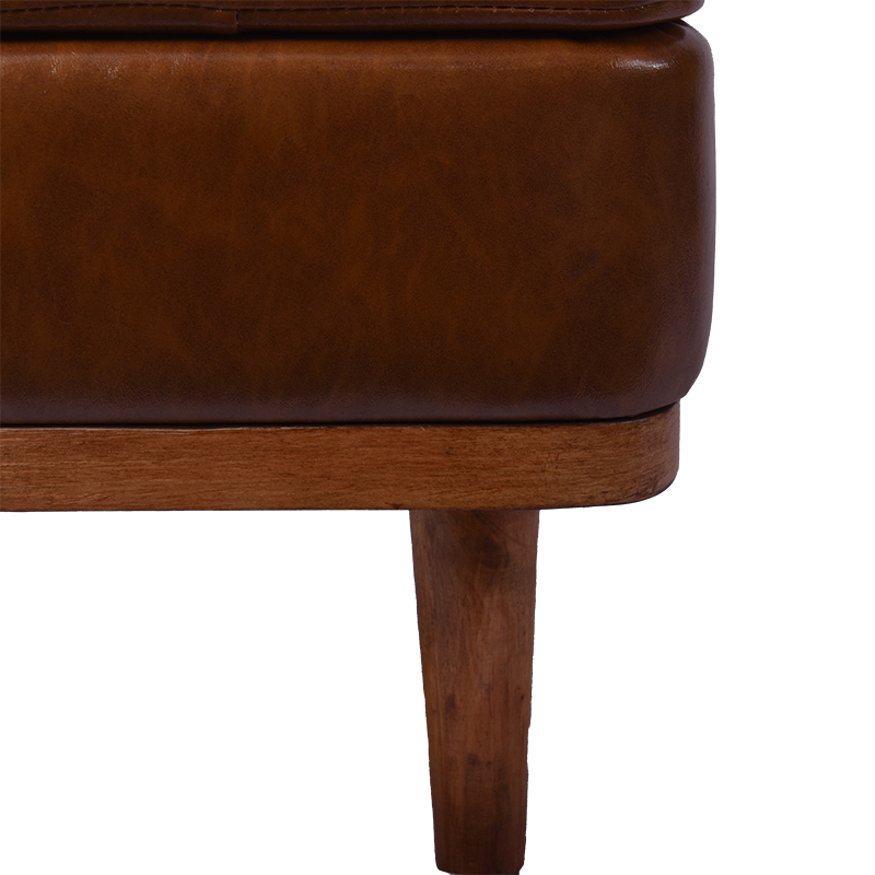 22'' Light Brown Leather Ottoman Ottoman Foot Stool with Wooden Based