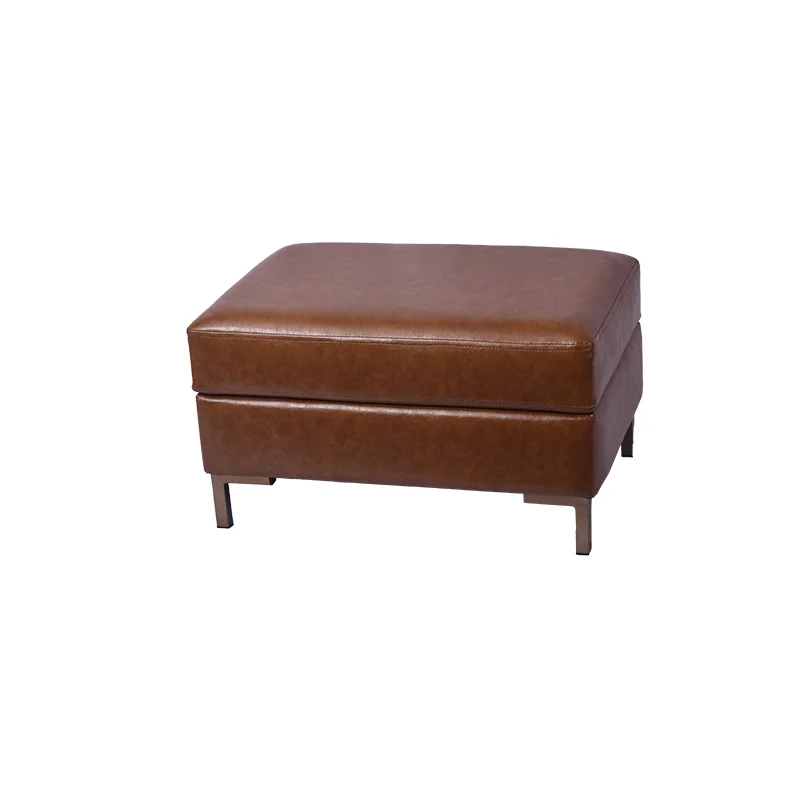 24inch Brown Leather Pouf Foot Rest Footrest with Metal Leg