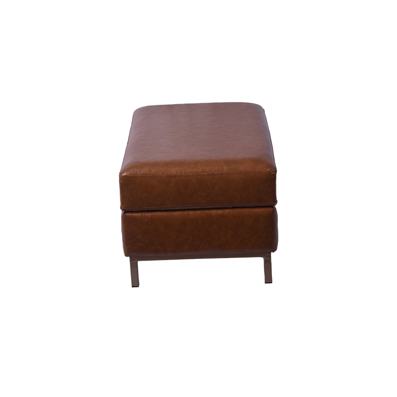 24inch Brown Leather Pouf Foot Rest Footrest with Metal Leg