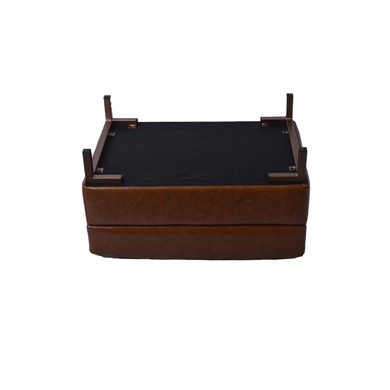 24inch Brown Leather Pouf Foot Rest Footrest with Metal Leg