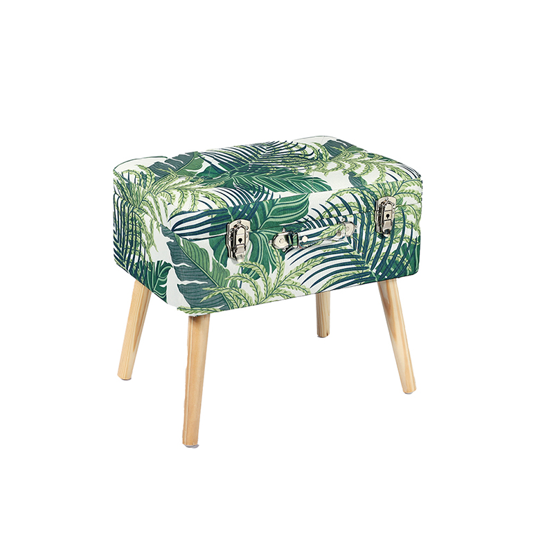 20'' Printed Linen Fabric Suitcase Storage Stool
