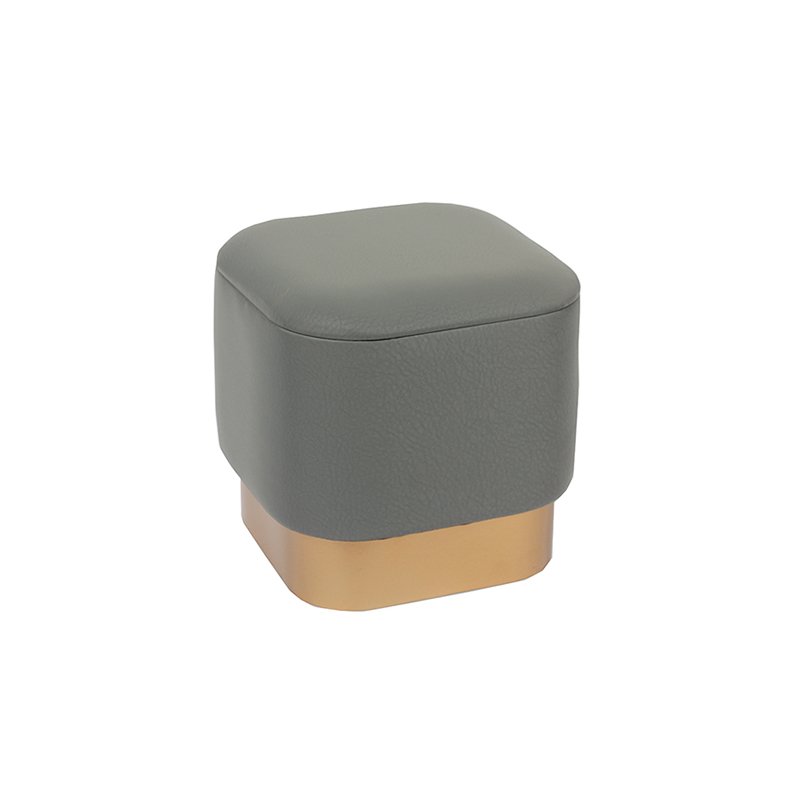 15 inch Grey Leather Square Ottoman Pouf with Storage
