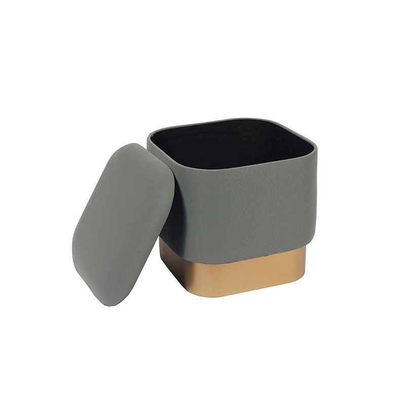 15 inch Grey Leather Square Ottoman Pouf with Storage