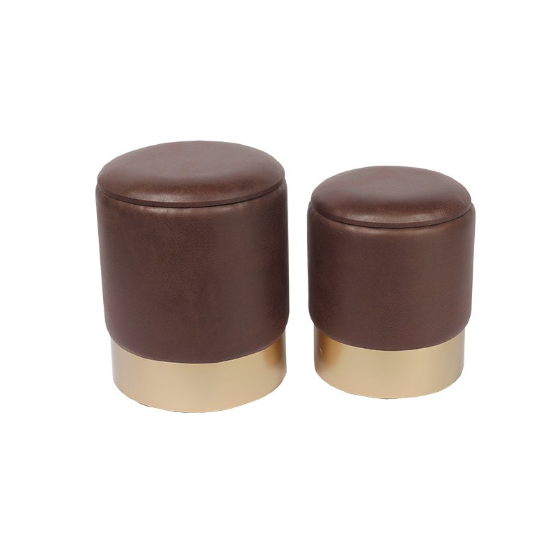 14'' Round Brown Leather Storage Ottoman