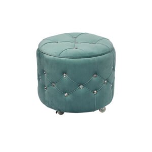 17.3'' Blue Fabric Padded Ottoman with Storage, Wheels and Faux Crystal